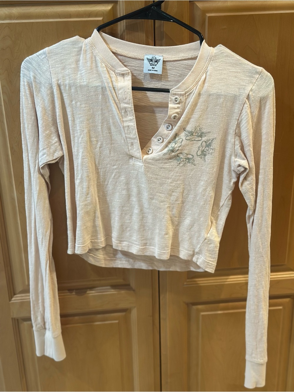 Boys Lie Cream Henley Long-Sleeve Crop Top